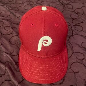 New Era Phillies hat. US size 7 1/8. Medium wear, good condition. Red & white.